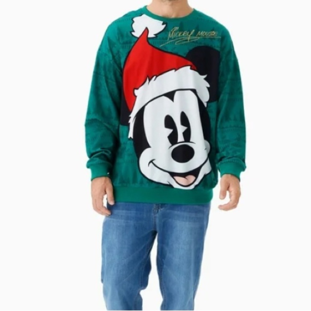 Disney Men Mickey Mouse Sweatshirts Christmas Green Graphic Hoodies Pullover Top